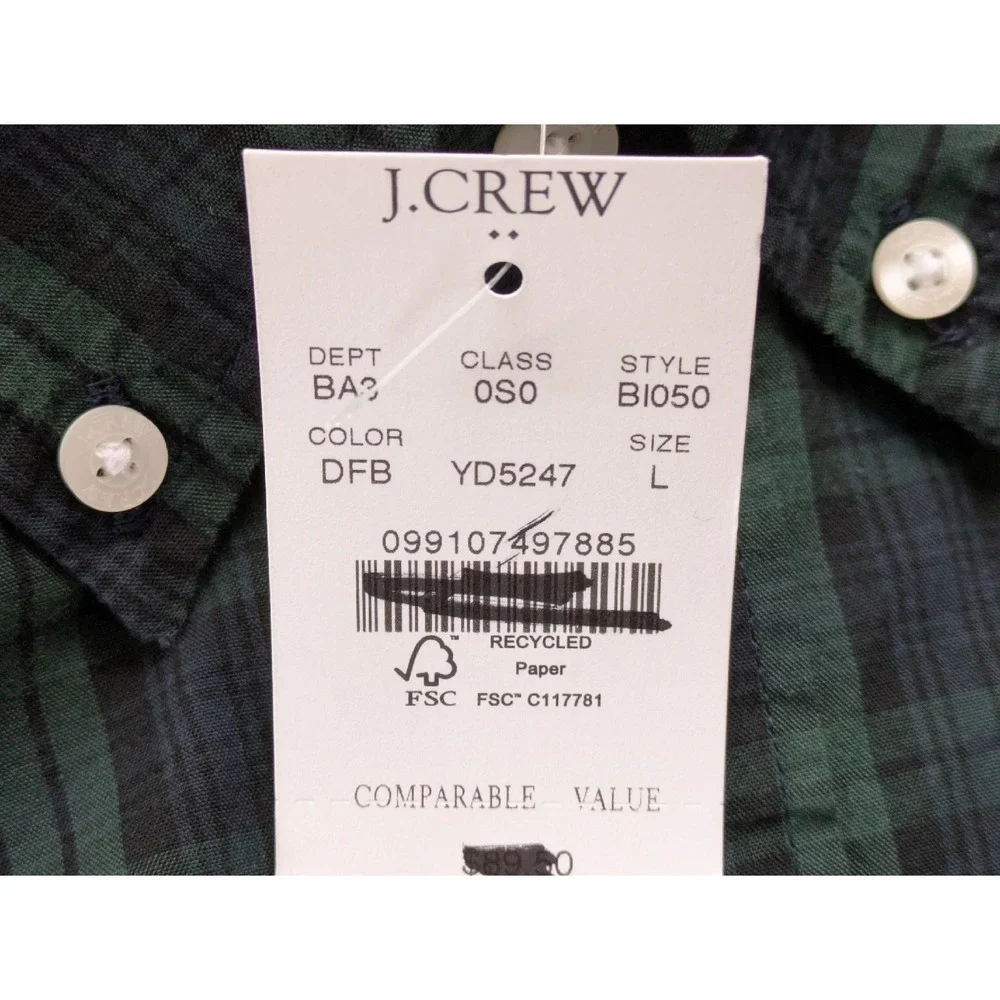 J. Crew Factory Slim flex casual shirt Mens Large Forest Black‎ NWT $89 BI050